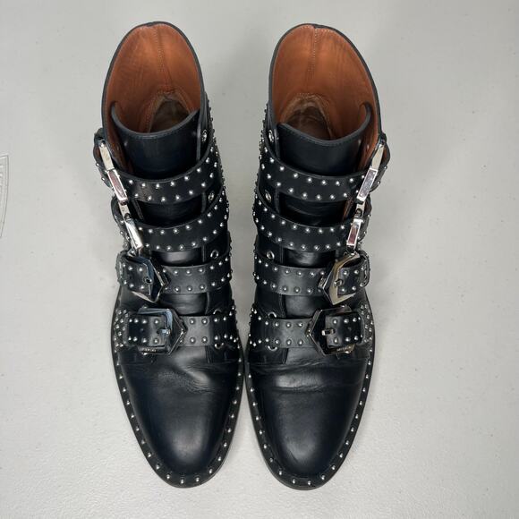 Givenchy Prue Black Leather Buckle Studded Booties Size 7.5 - Picture 2 of 13